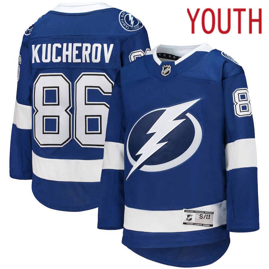 Youth Tampa Bay Lightning #86 Nikita Kucherov Blue Home Premier Player NHL Jersey